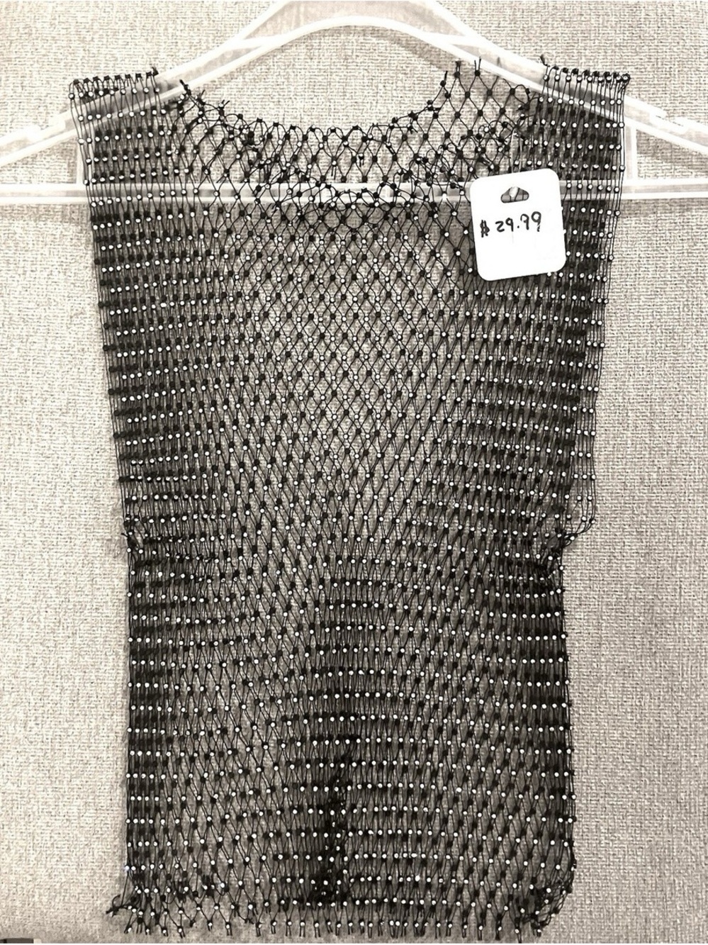 Beaded Mesh Sleeveless Top - Black